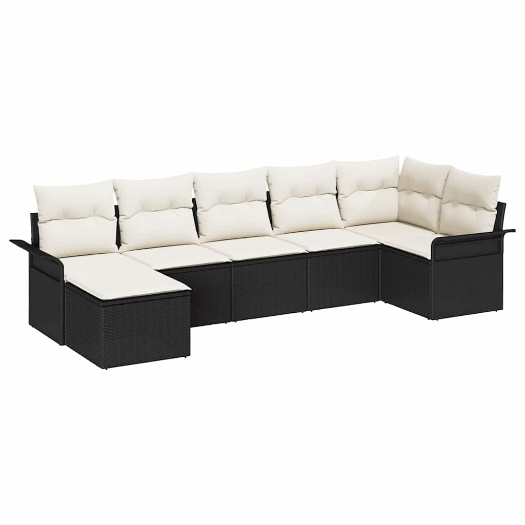 vidaXL Zestaw Sof na Ogród z poduszką 7 pcs Czarny polirattan