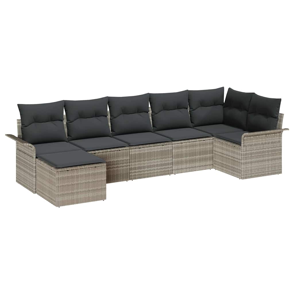 vidaXL Zestaw Sof na Ogród z poduszką 7 pcs Jasnoszary Polirattan