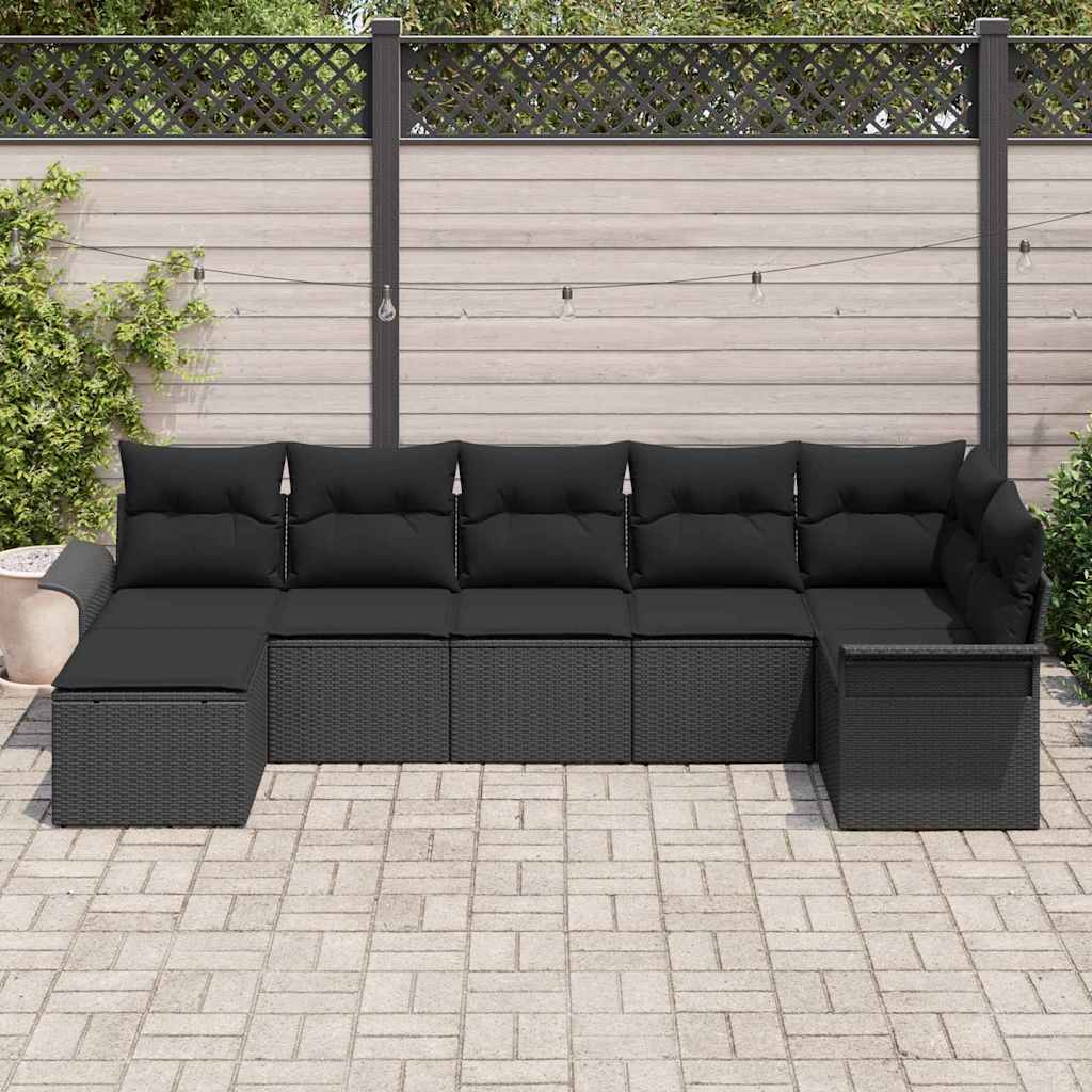 vidaXL Zestaw Sof na Ogród z poduszką 7 pcs Czarny Polirattan