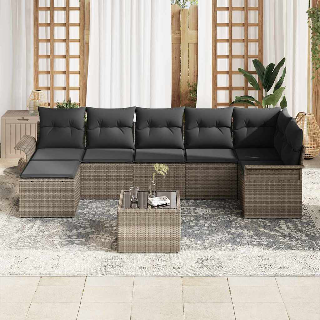 vidaXL Zestaw Sof na Ogród z poduszką 8 pcs Szary Polirattan