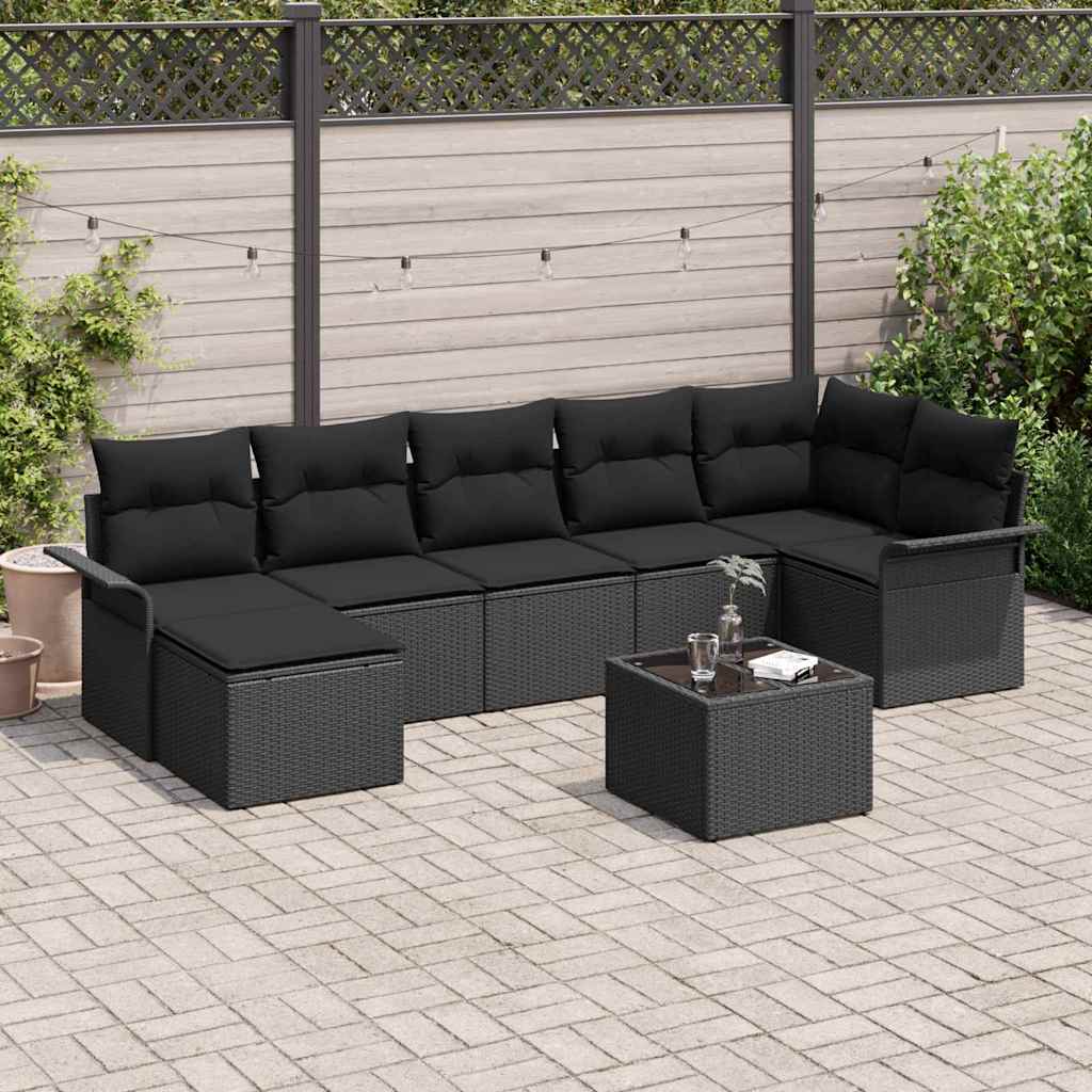 vidaXL Zestaw Sof na Ogród z poduszką 8 pcs Czarny polirattan
