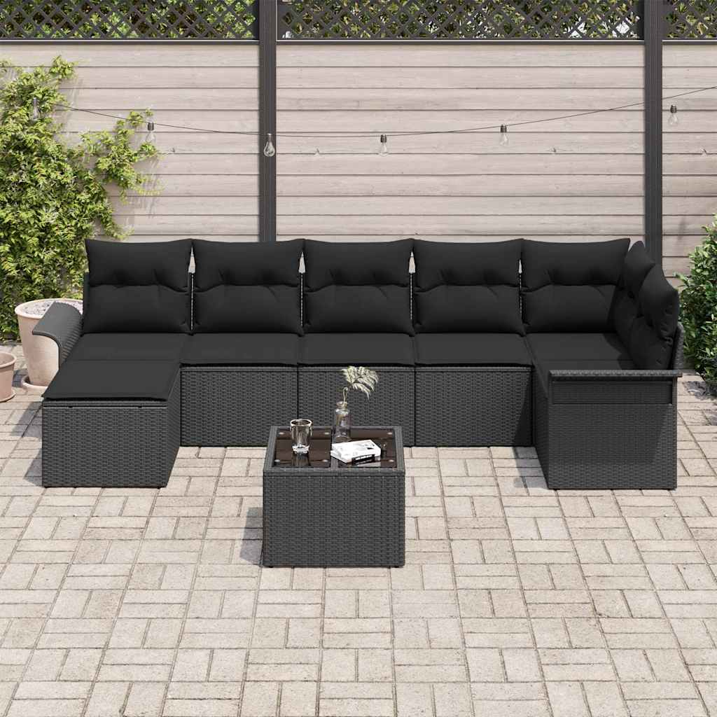 vidaXL Zestaw Sof na Ogród z poduszką 8 pcs Czarny polirattan