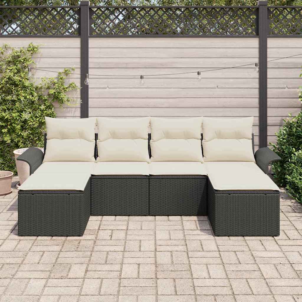 vidaXL Zestaw Sof na Ogród z poduszką 6 pcs Czarny polirattan