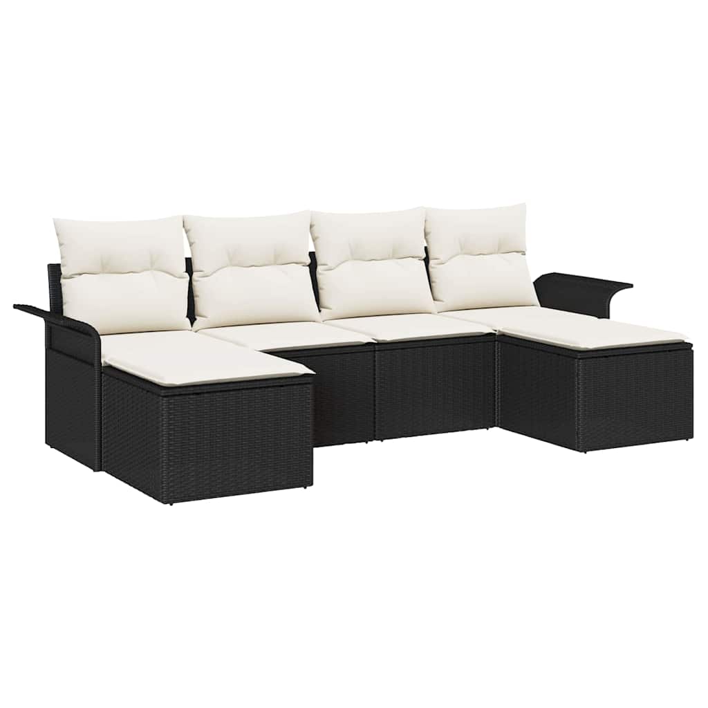 vidaXL Zestaw Sof na Ogród z poduszką 6 pcs Czarny polirattan