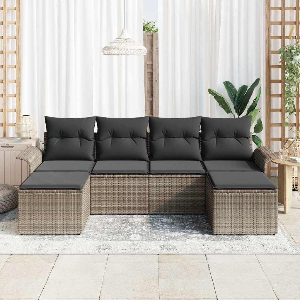 vidaXL Zestaw Sof na Ogród z poduszką 6 pcs Szary polirattan