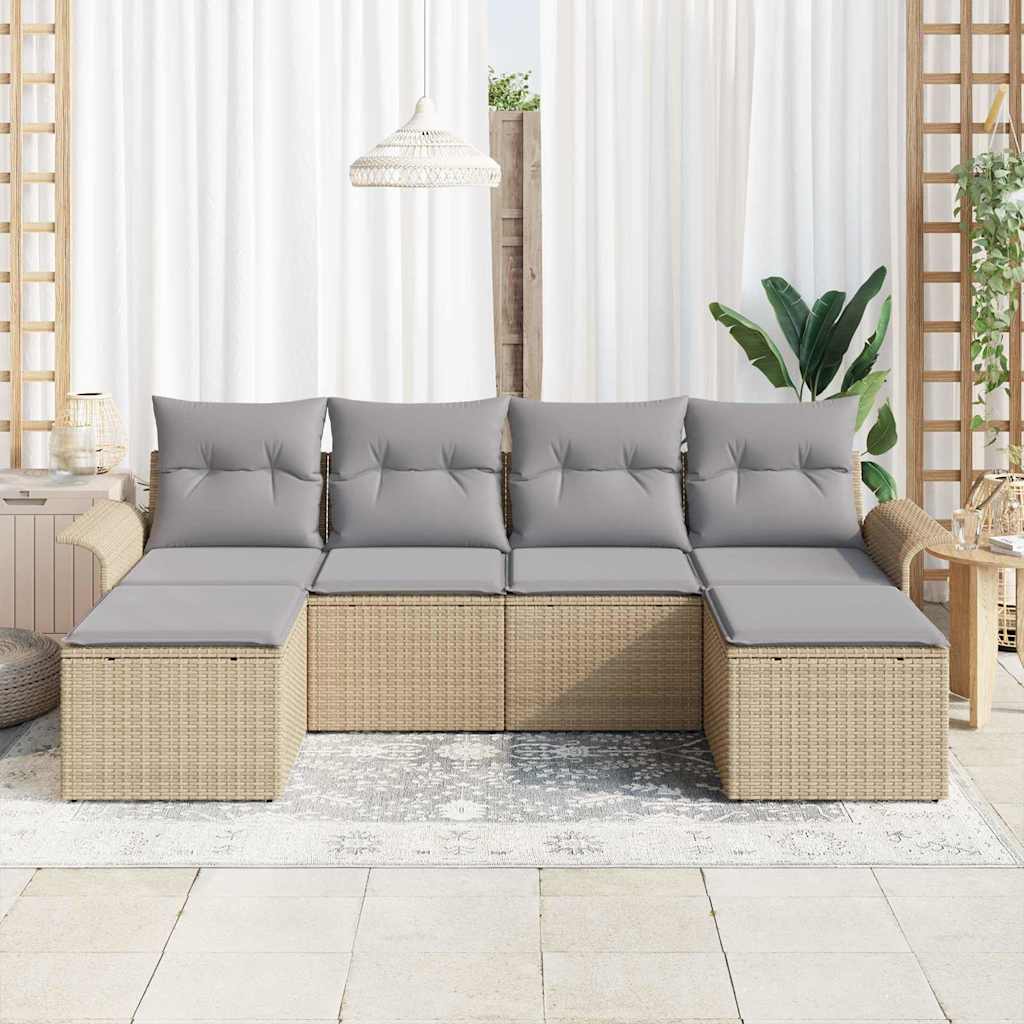 vidaXL Zestaw Sof na Ogród z poduszką 6 pcs Beżowy polirattan