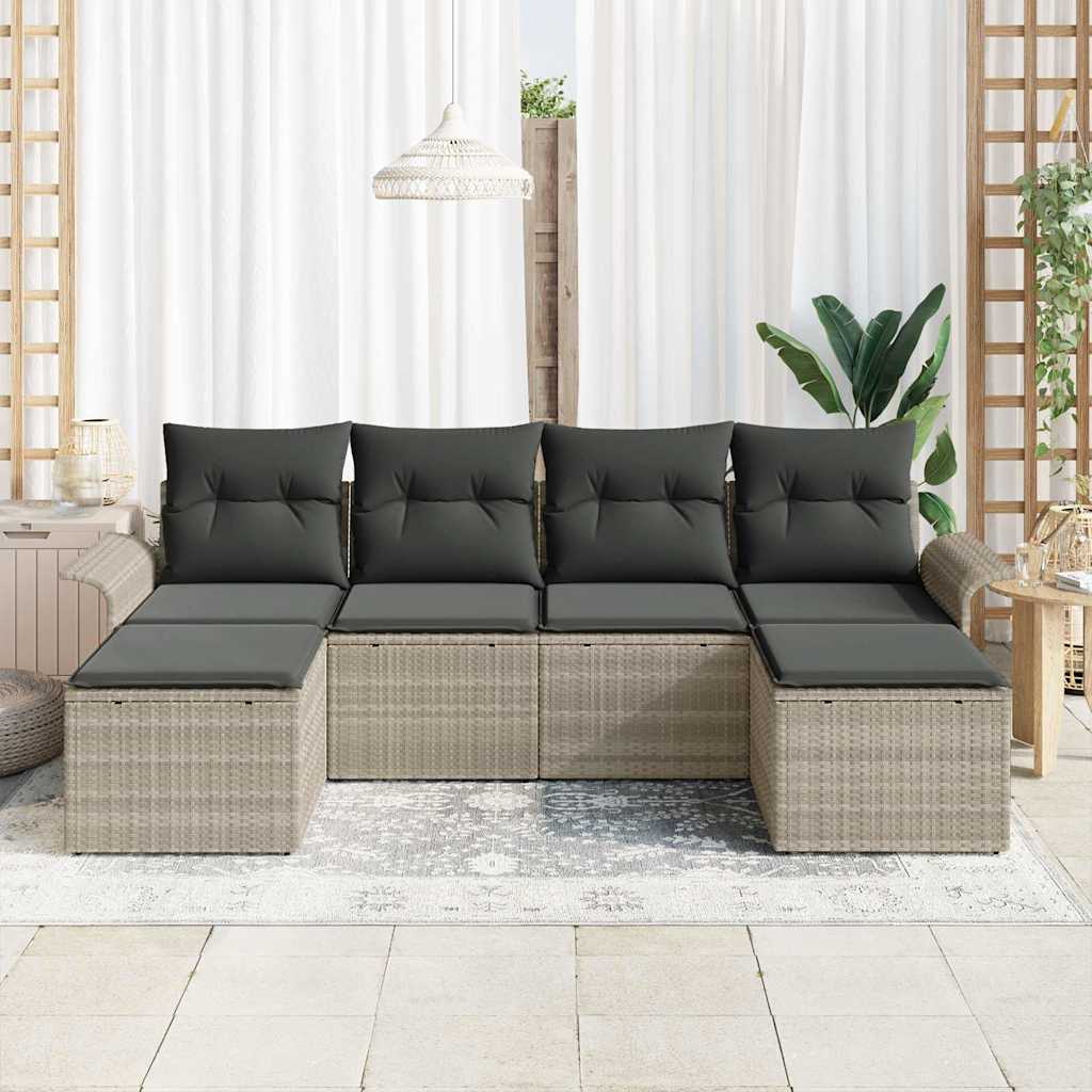 vidaXL Zestaw Sof na Ogród z poduszką 6 pcs Jasnoszary Polirattan