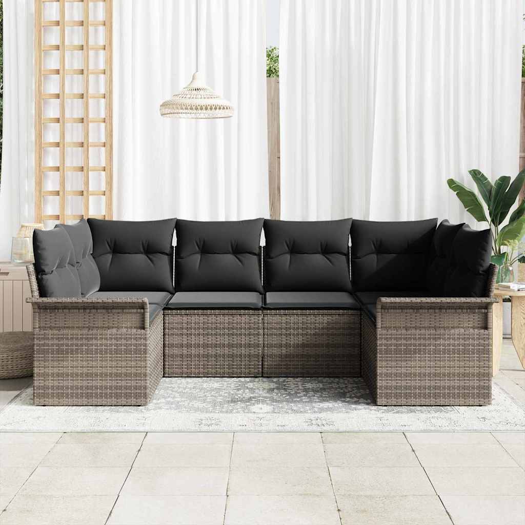 vidaXL Zestaw Sof na Ogród z poduszką 6 pcs Szary polirattan