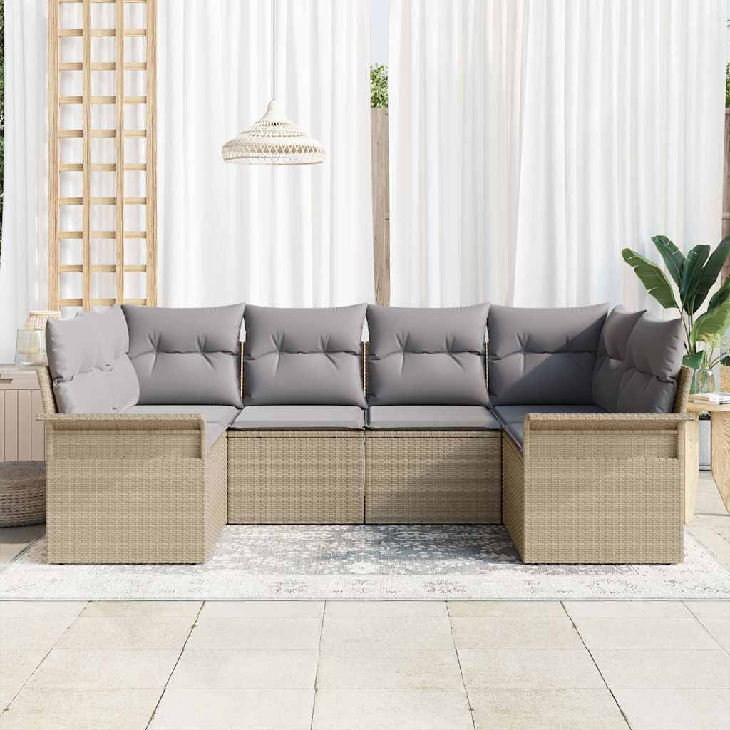 vidaXL Zestaw Sof na Ogród z poduszką 6 pcs Beżowy polirattan