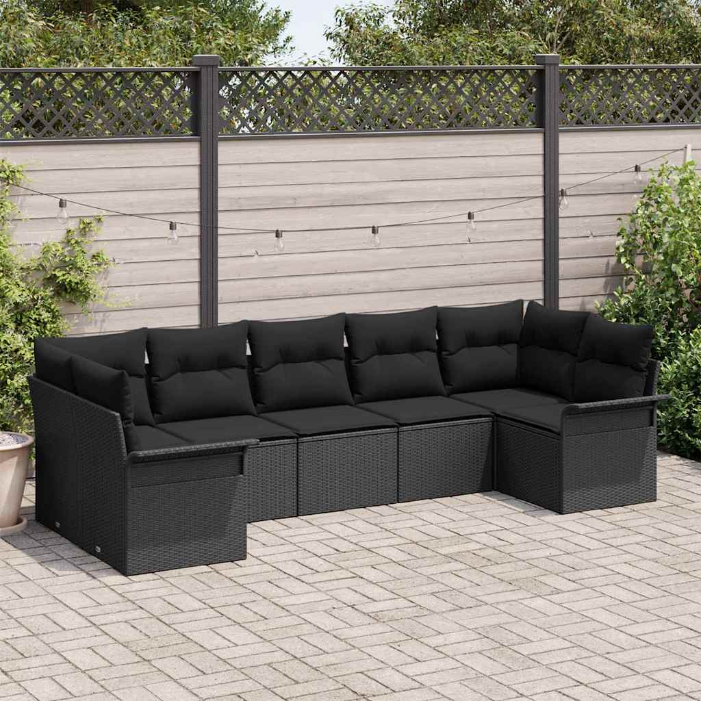 vidaXL Zestaw Sof na Ogród z poduszką 7 pcs Czarny polirattan