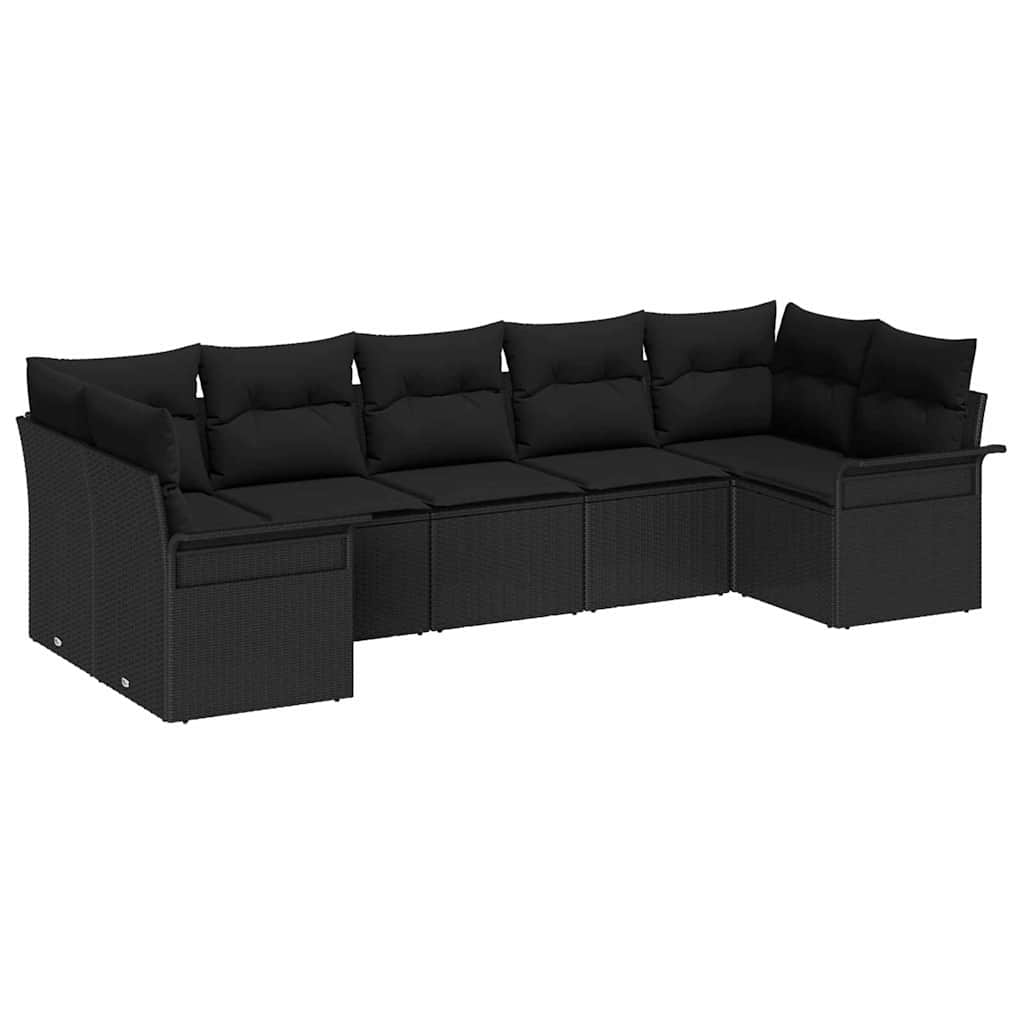 vidaXL Zestaw Sof na Ogród z poduszką 7 pcs Czarny polirattan