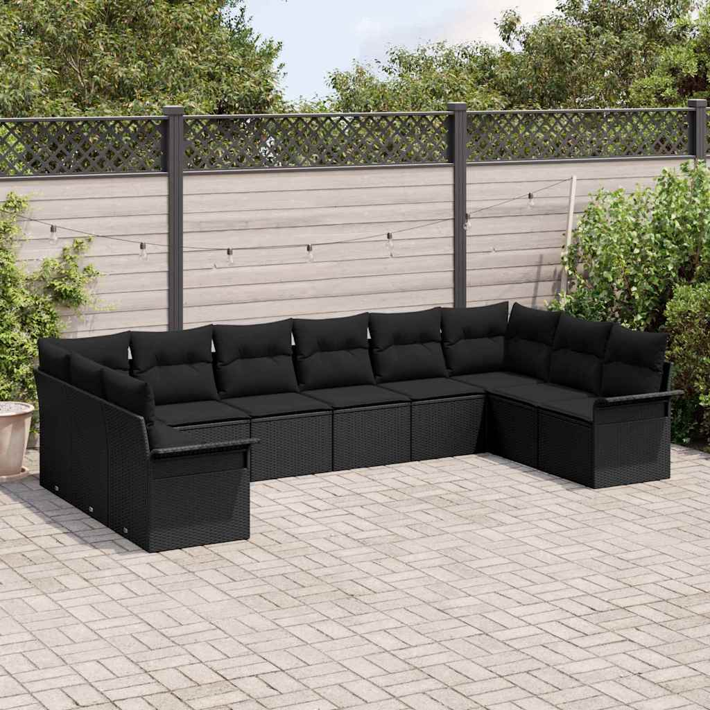 vidaXL Zestaw Sof na Ogród z poduszką 10 pcs Czarny polirattan