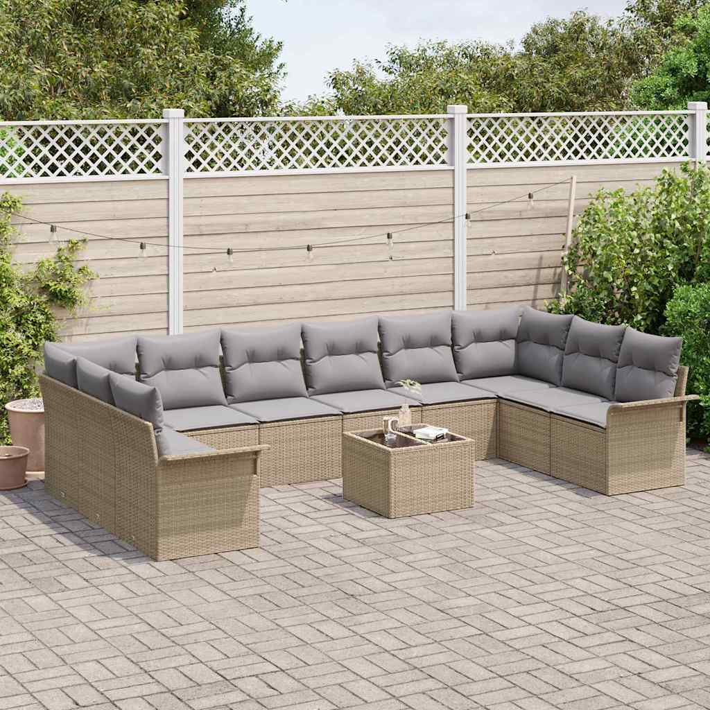 vidaXL Zestaw Sof na Ogród z poduszką 11 pcs Beżowy polirattan