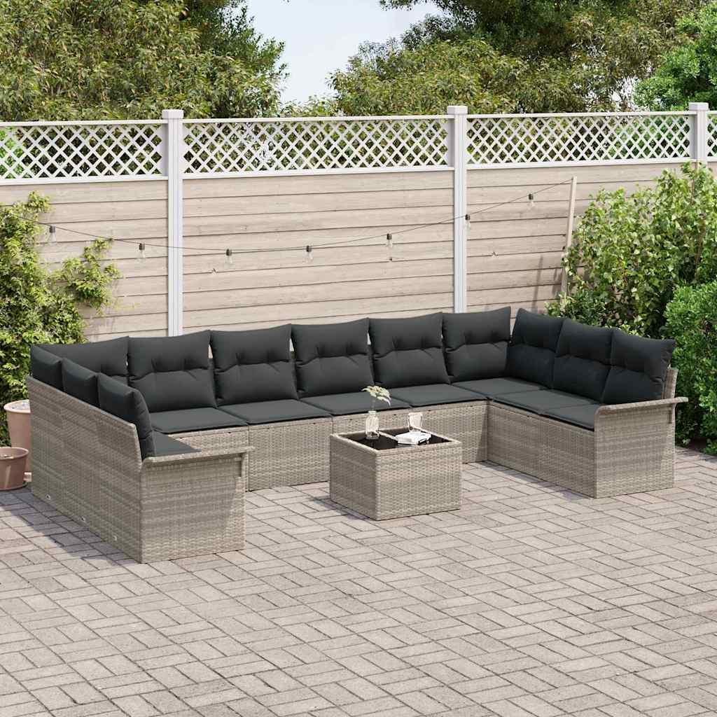 vidaXL Zestaw Sof na Ogród z poduszką 11 pcs Jasnoszary Polirattan