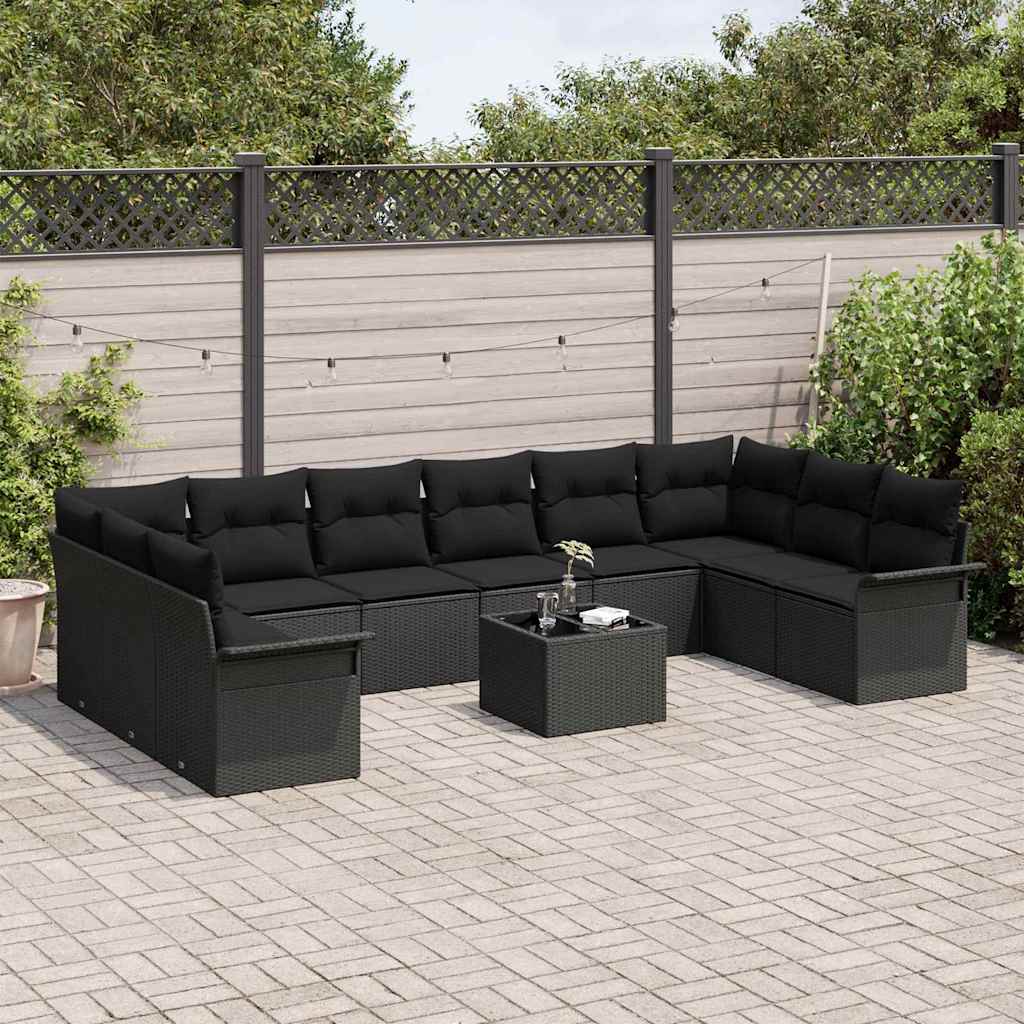 vidaXL Zestaw Sof na Ogród z poduszką 11 pcs Czarny Polirattan