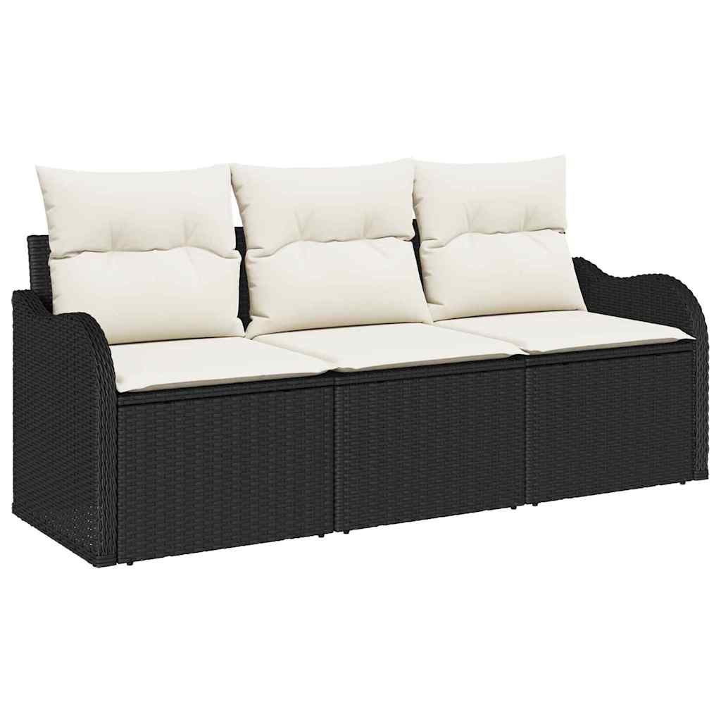 vidaXL Zestaw Sof na Ogród z poduszką 3 pcs Czarny polirattan