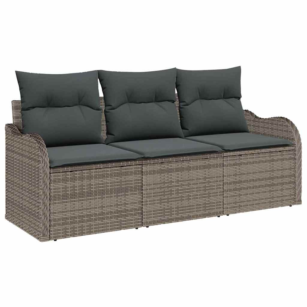 vidaXL Zestaw Sof na Ogród z poduszką 3 pcs Szary polirattan