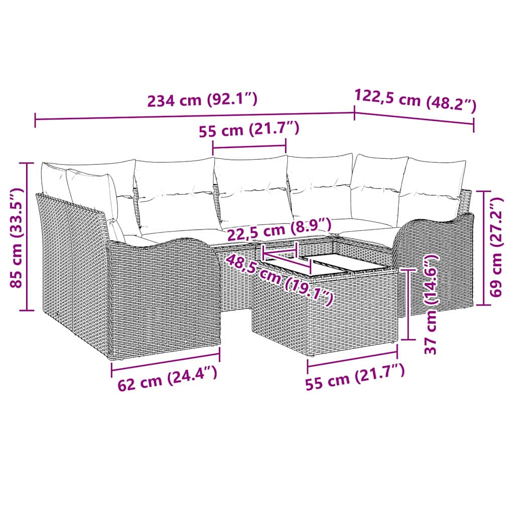 vidaXL Zestaw Sof na Ogród Jasnoszary 55 x 55 x 37 cm polirattan
