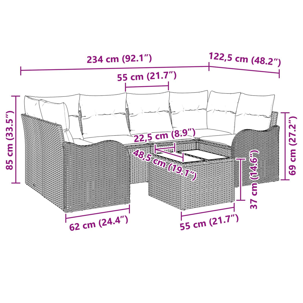 vidaXL Zestaw Sof na Ogród Szary 55 x 55 x 37 cm polirattan