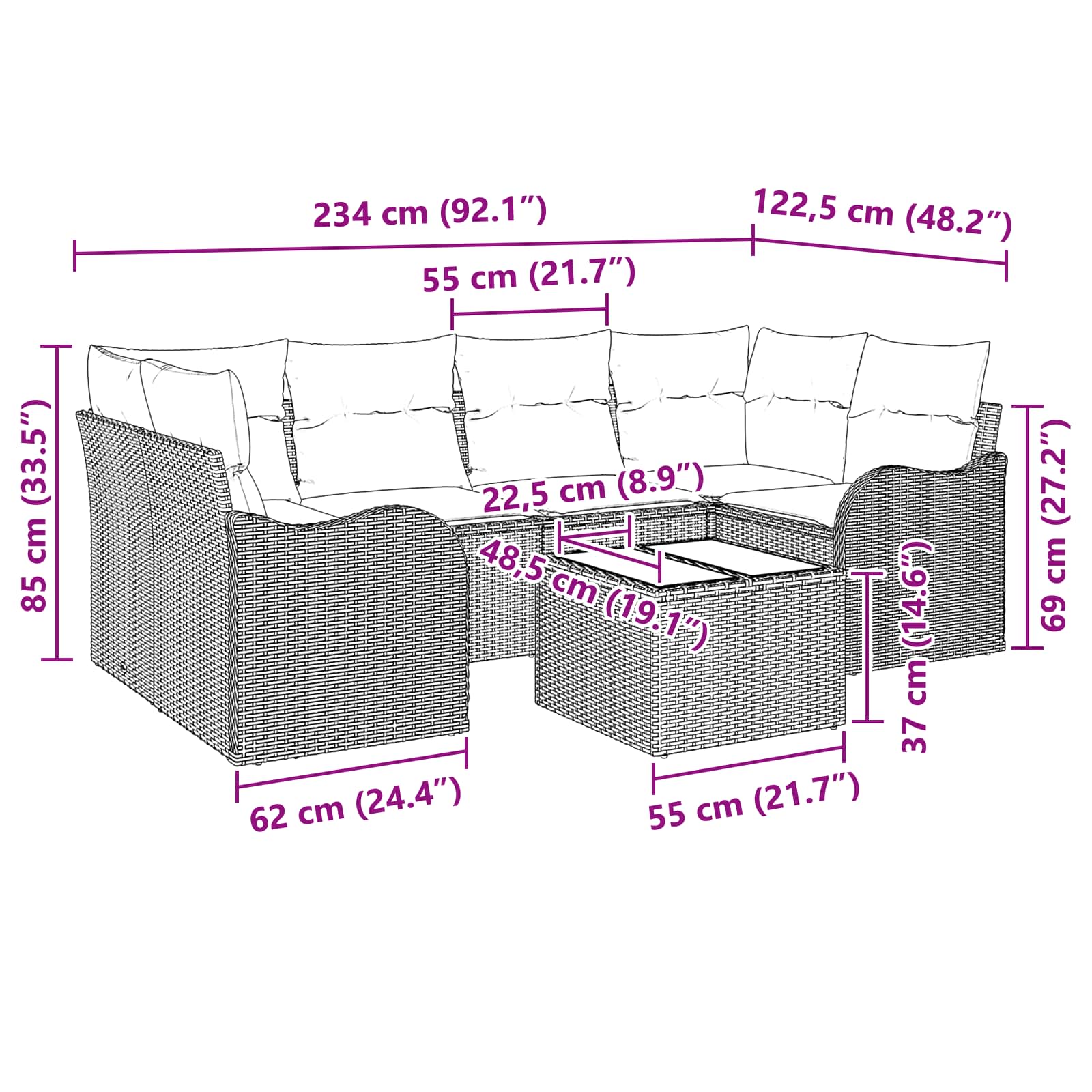 vidaXL Zestaw Sof na Ogród Szary 55 x 55 x 37 cm polirattan