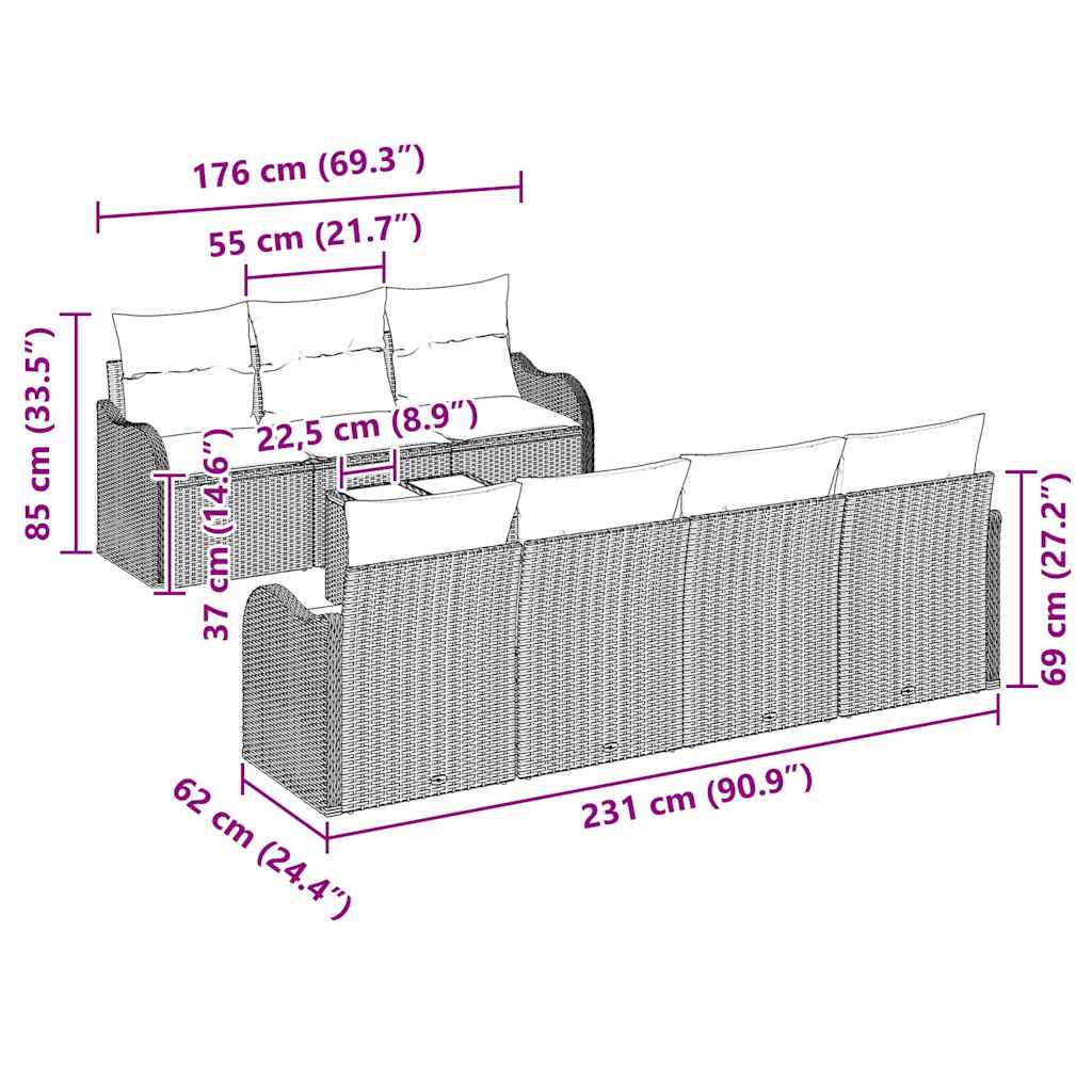 vidaXL Zestaw Sof na Ogród Jasnoszary 55 x 55 x 37 cm polirattan