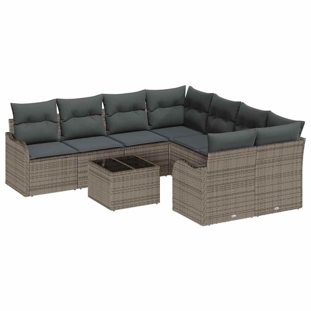vidaXL Zestaw Sof na Ogród z poduszką 9 pcs Szary polirattan
