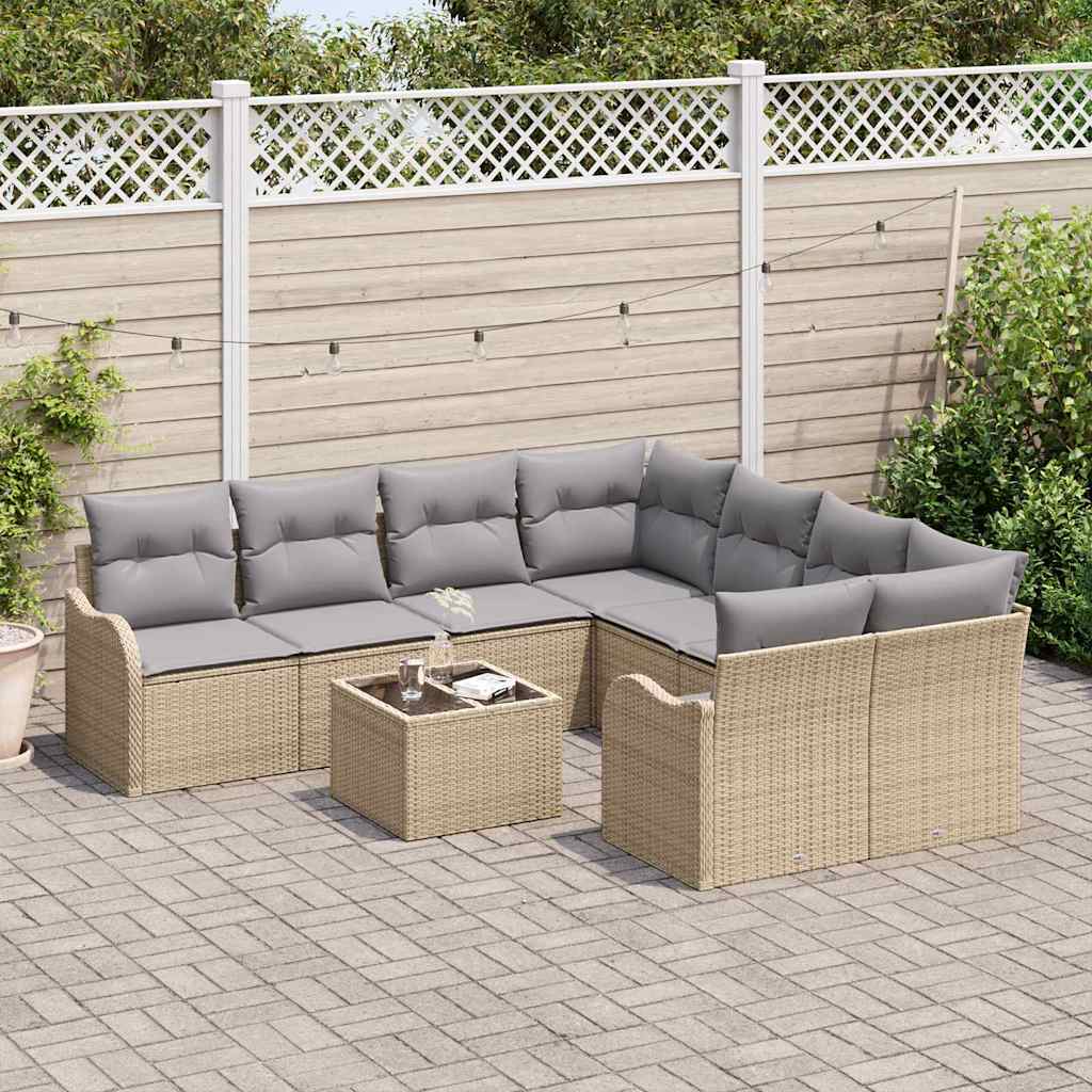 vidaXL Zestaw Sof na Ogród z poduszką 9 pcs Beżowy polirattan