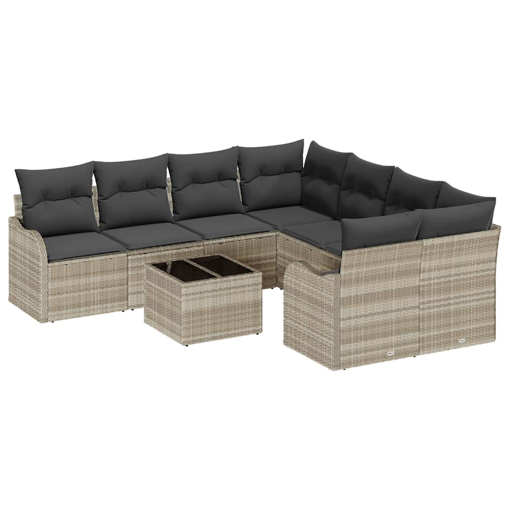 vidaXL Zestaw Sof na Ogród z poduszką 9 pcs Jasnoszary polirattan