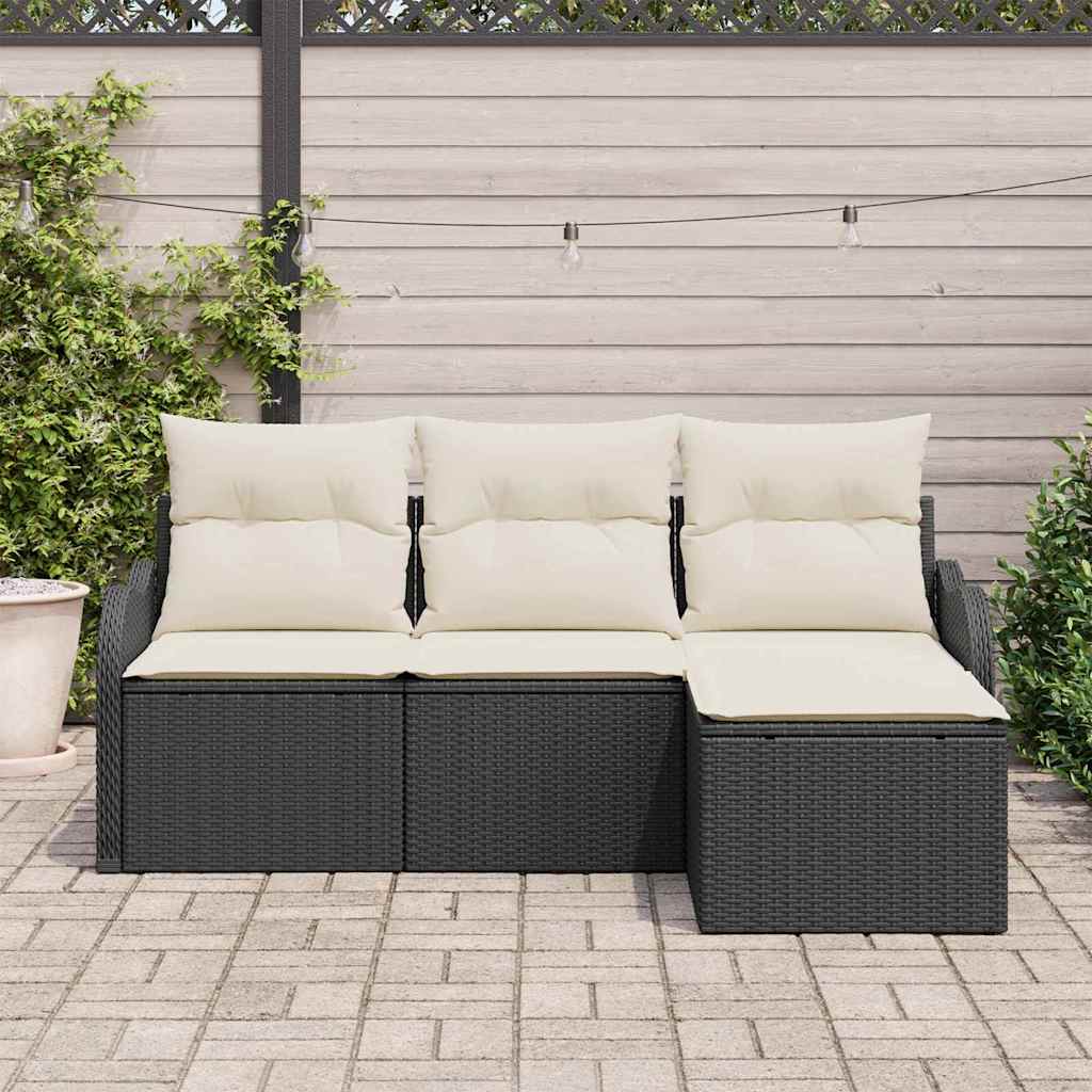 vidaXL Zestaw Sof na Ogród z poduszką 4 pcs Czarny Polirattan