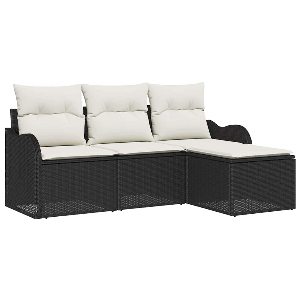 vidaXL Zestaw Sof na Ogród z poduszką 4 pcs Czarny Polirattan