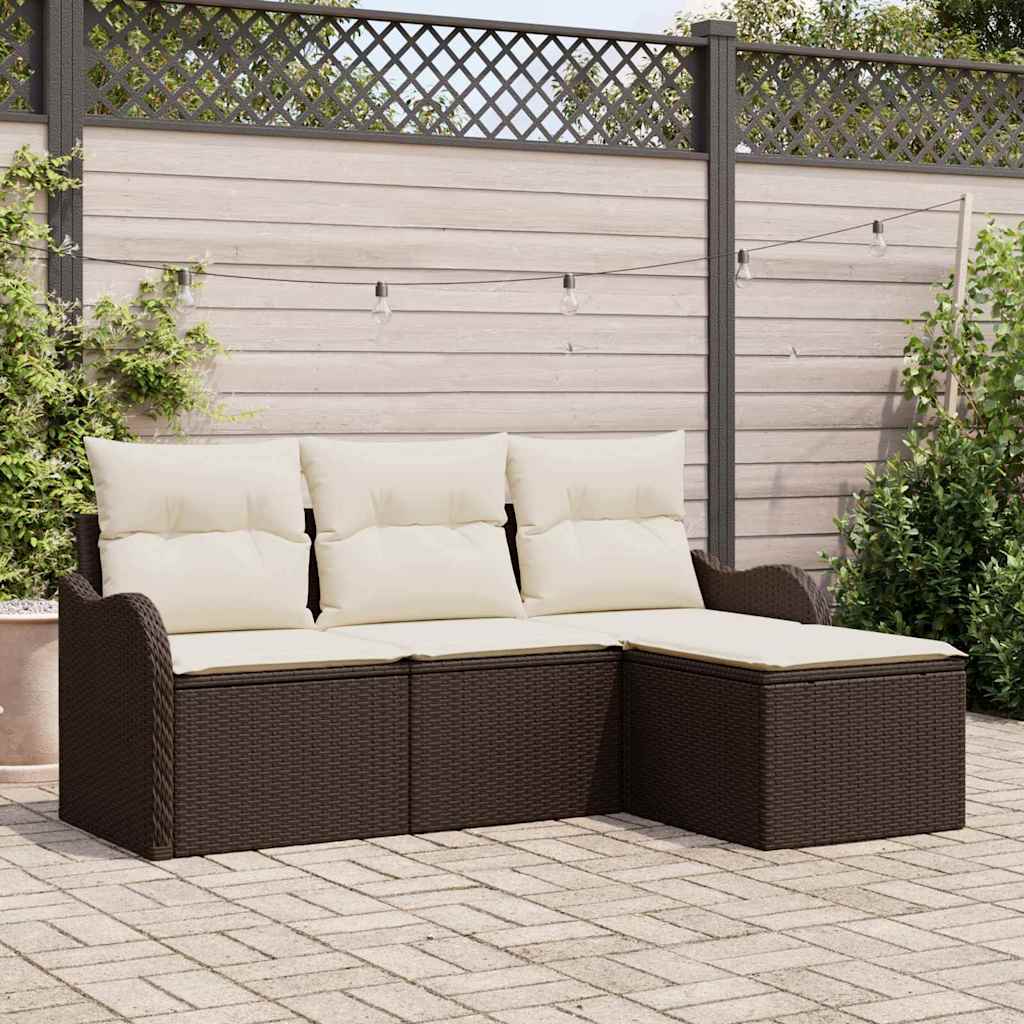 vidaXL Zestaw Sof na Ogród z poduszką 4 pcs Brązowy Polirattan