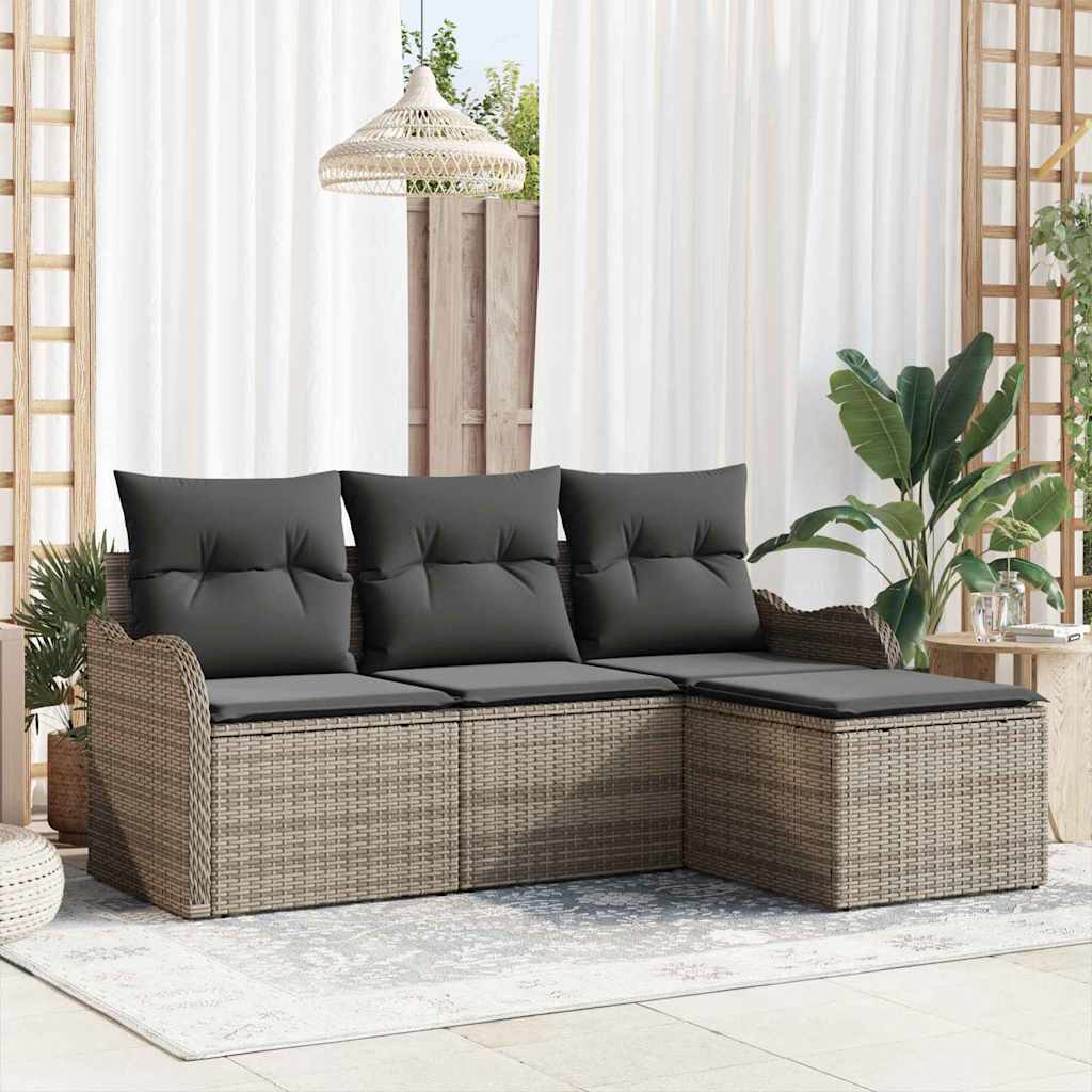 vidaXL Zestaw Sof na Ogród z poduszką 4 pcs Szary Polirattan
