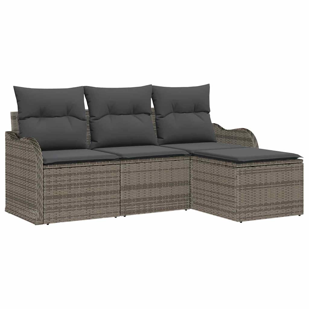 vidaXL Zestaw Sof na Ogród z poduszką 4 pcs Szary Polirattan