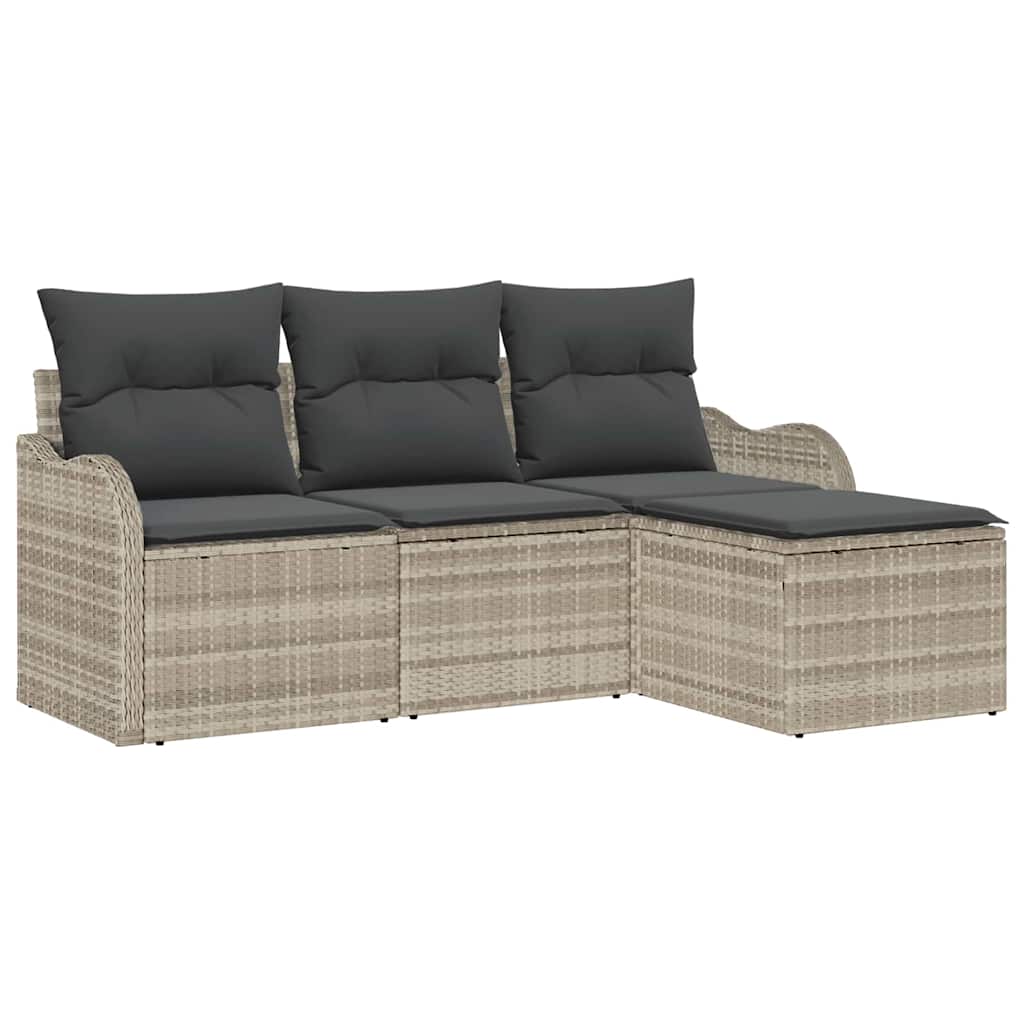 vidaXL Zestaw Sof na Ogród z poduszką 4 pcs Jasnoszary Polirattan