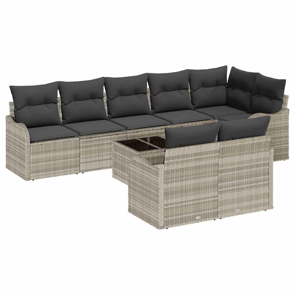 vidaXL Zestaw Sof na Ogród 9 pcs Jasnoszary polirattan