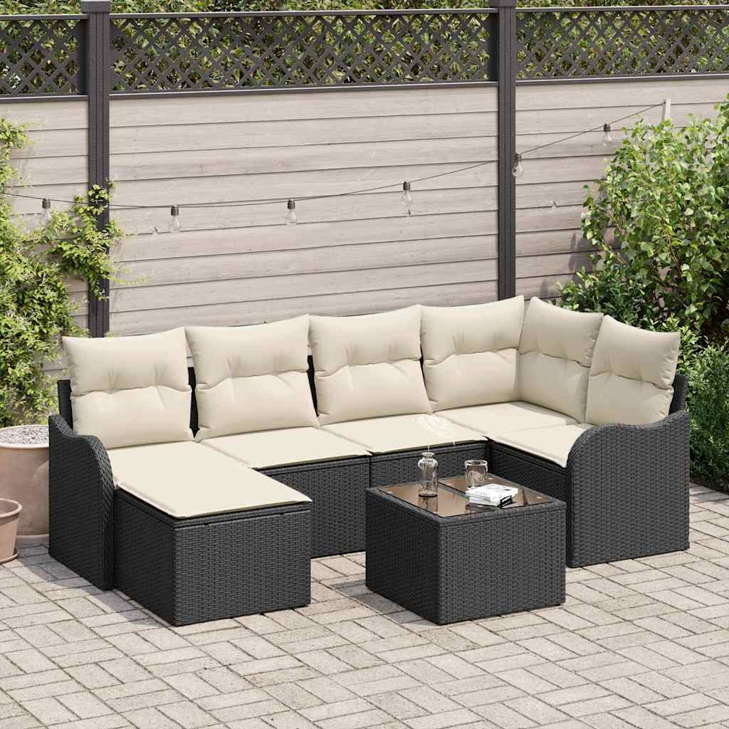 vidaXL Zestaw Sof na Ogród z poduszką 7 pcs Czarny Polirattan