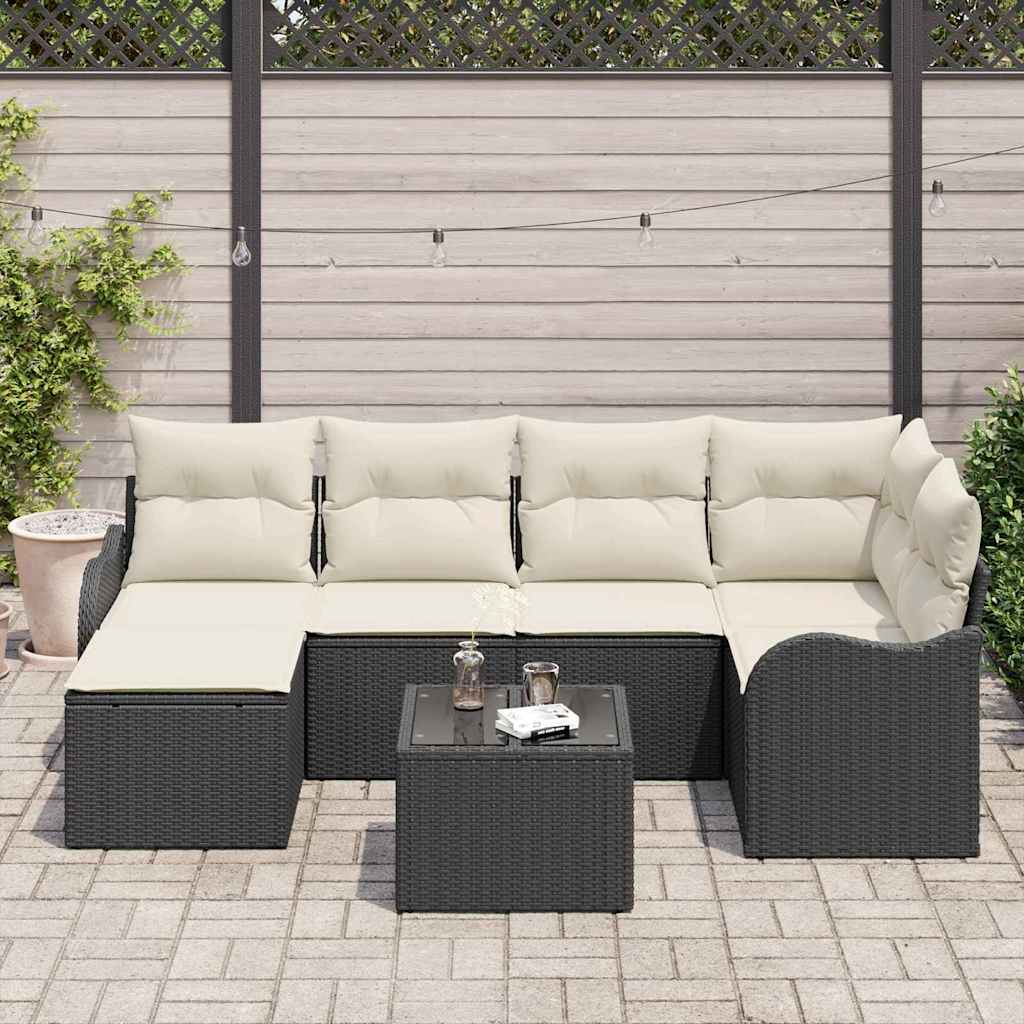 vidaXL Zestaw Sof na Ogród z poduszką 7 pcs Czarny Polirattan