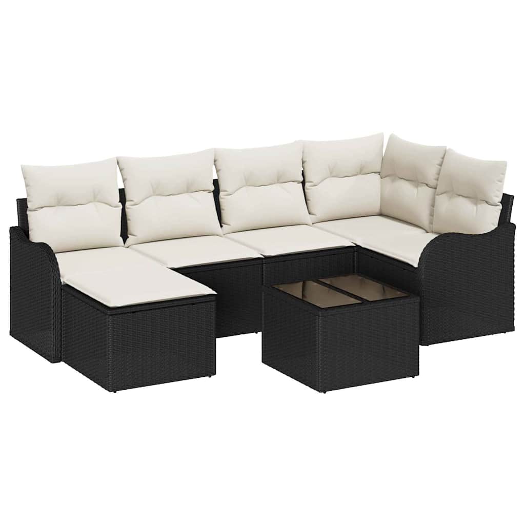 vidaXL Zestaw Sof na Ogród z poduszką 7 pcs Czarny Polirattan