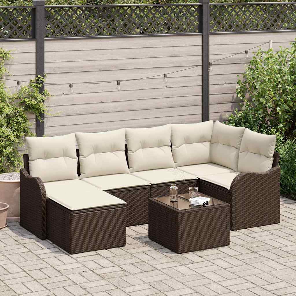 vidaXL Zestaw Sof na Ogród z poduszką 7 pcs Brązowy Polirattan