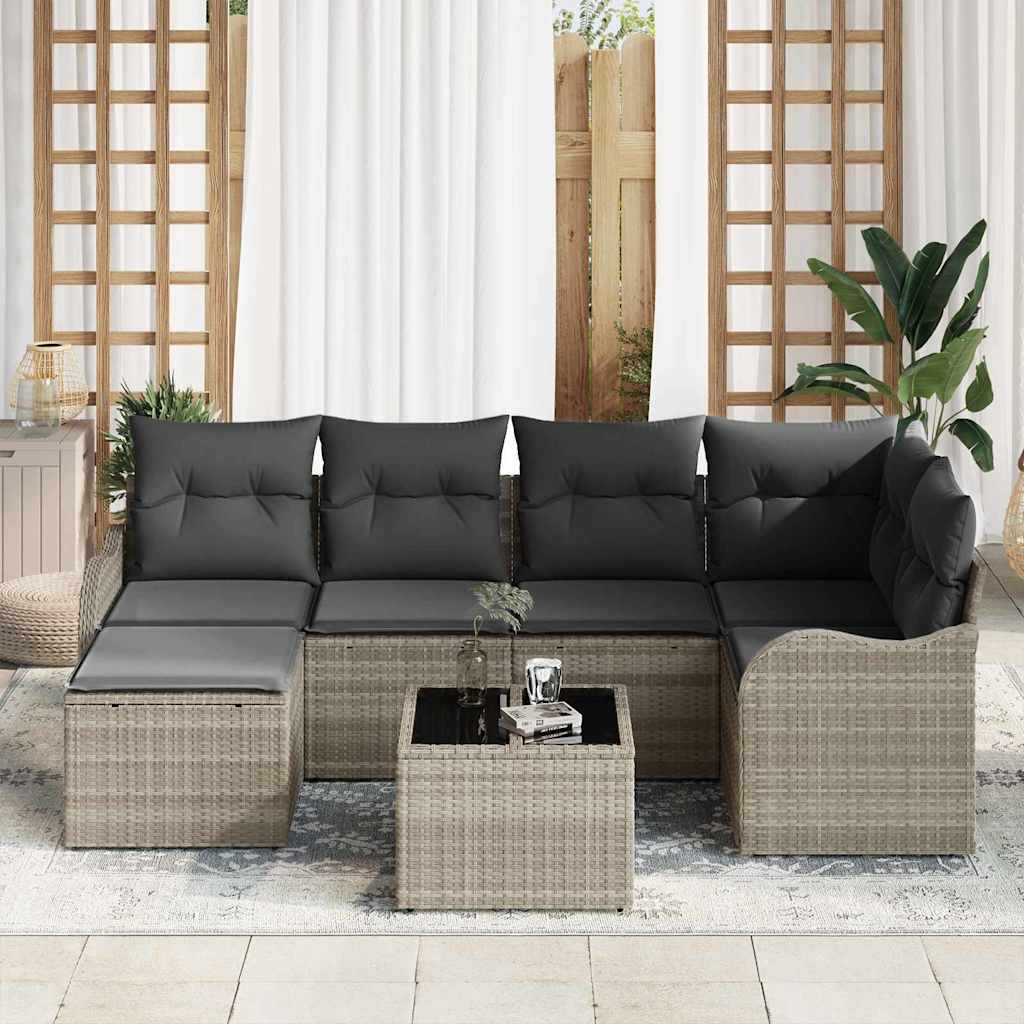 vidaXL Zestaw Sof na Ogród 7 pcs Jasnoszary polirattan