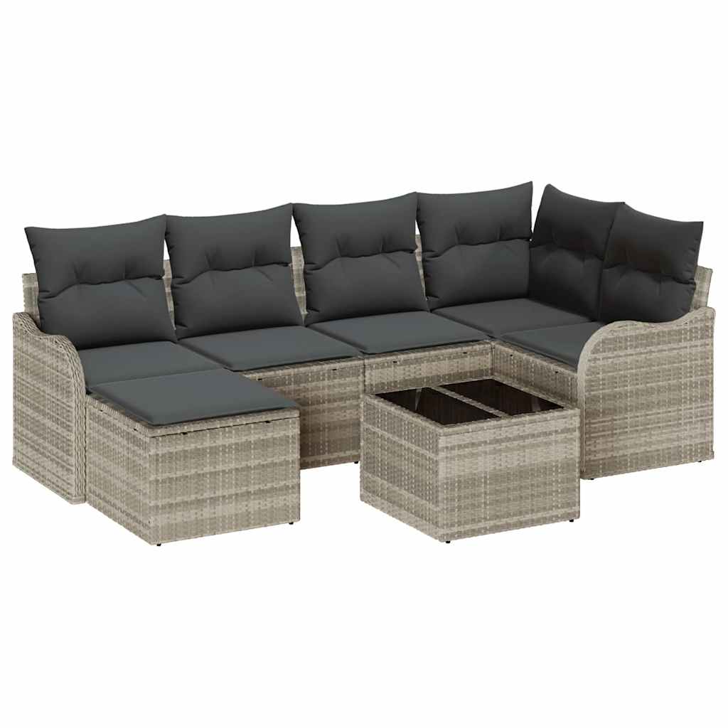 vidaXL Zestaw Sof na Ogród 7 pcs Jasnoszary polirattan