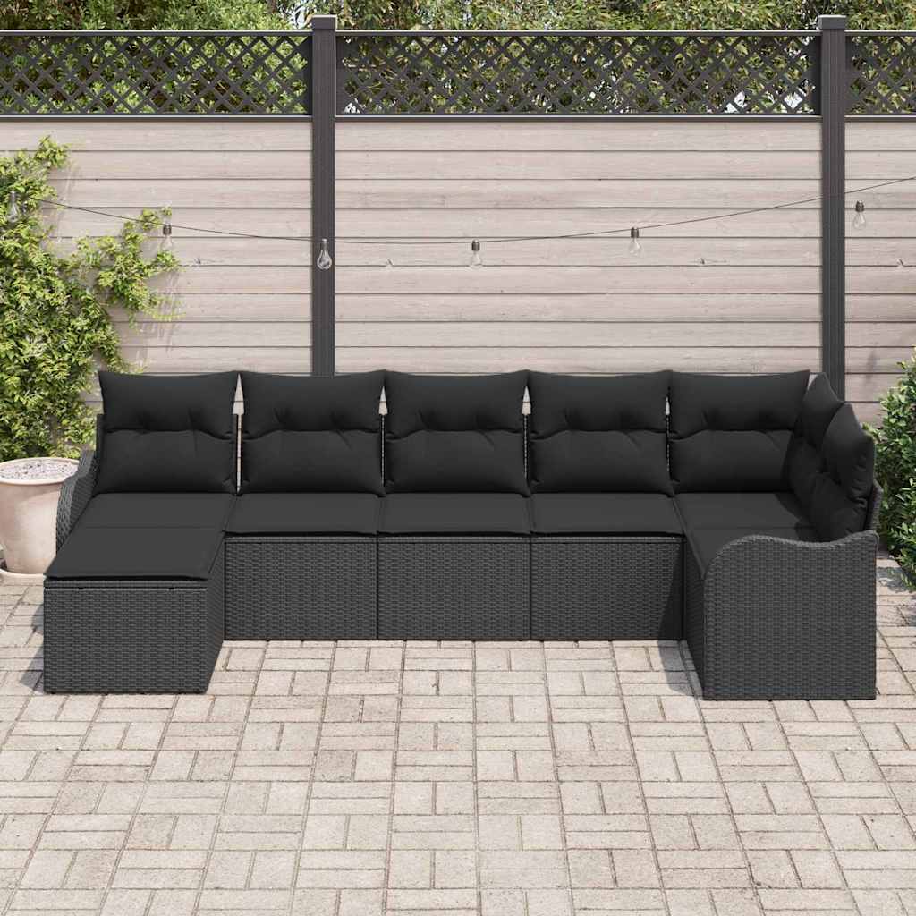 vidaXL Zestaw Sof na Ogród 7 pcs Czarny polirattan