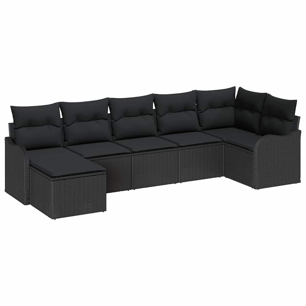 vidaXL Zestaw Sof na Ogród 7 pcs Czarny polirattan