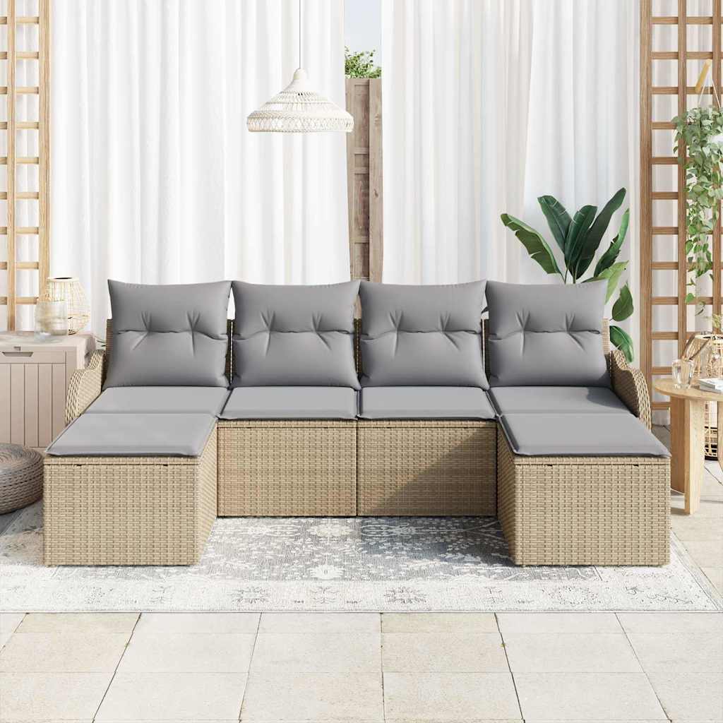 vidaXL Zestaw Sof na Ogród z poduszką 6 pcs Beżowy Polirattan