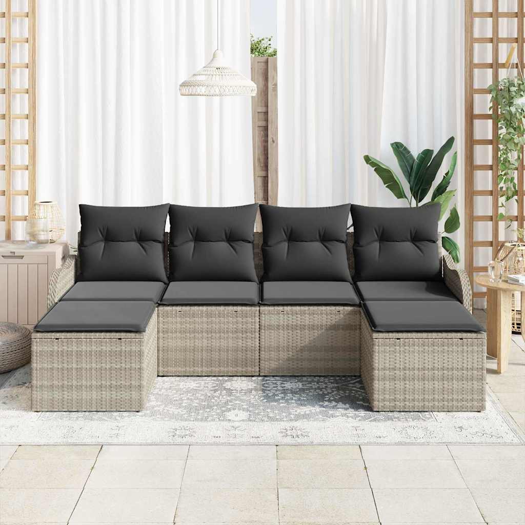vidaXL Zestaw Sof na Ogród z poduszką 6 pcs Jasnoszary Polirattan