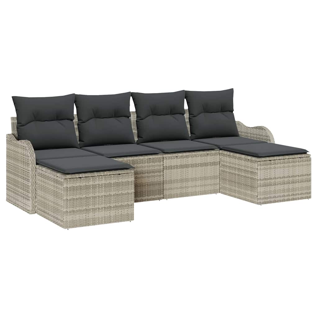 vidaXL Zestaw Sof na Ogród z poduszką 6 pcs Jasnoszary Polirattan