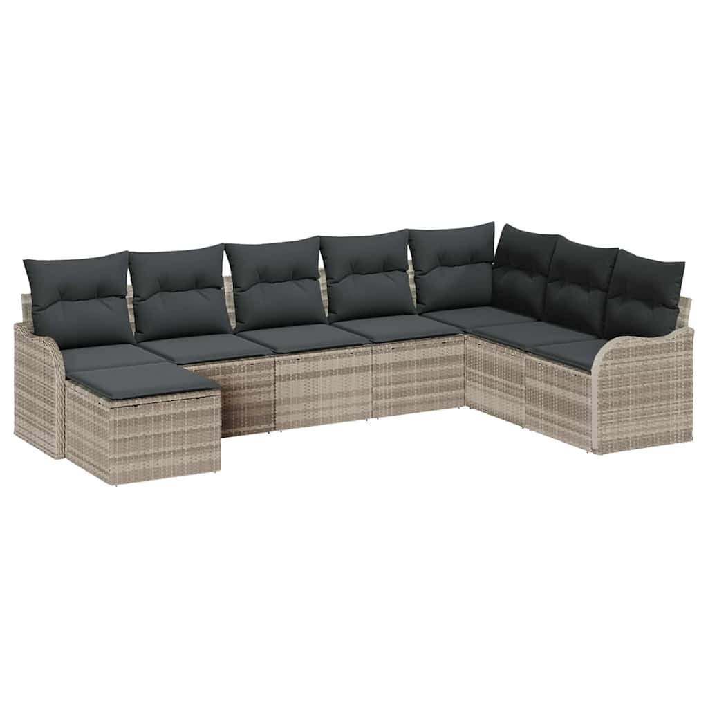 vidaXL Zestaw Sof na Ogród z poduszką 8 pcs Jasnoszary Polirattan