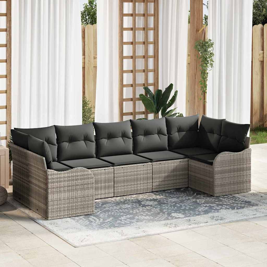 vidaXL Zestaw Sof na Ogród z poduszką 7 pcs Jasnoszary Polirattan