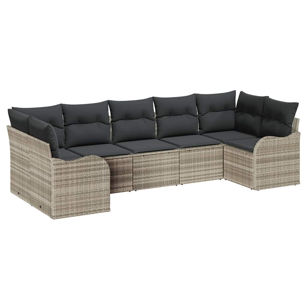 vidaXL Zestaw Sof na Ogród z poduszką 7 pcs Jasnoszary Polirattan