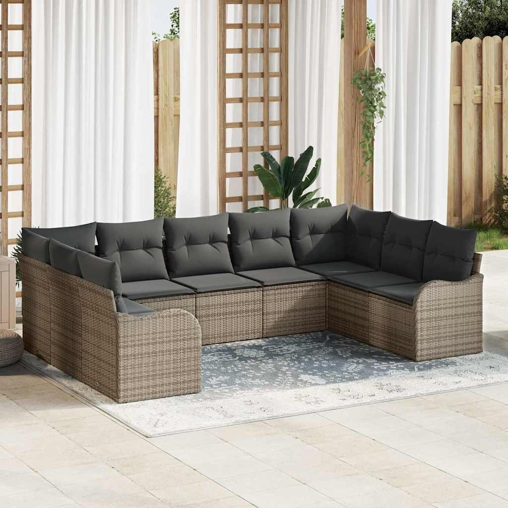 vidaXL Zestaw Sof na Ogród 9 pcs Szary polirattan